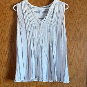 Market & Spruce White Sleeveless Pintuck Top Navy Stripes Blouse
